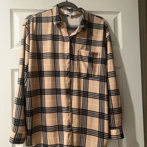 Eden & Olivia Beige and Black Plaid Button-Down Shirt